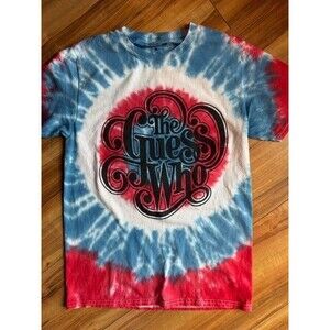 The Guess Who Tie Dye T Shirt SML Unisex Logo Band Short Sleeve‎ Cotton Blue Red